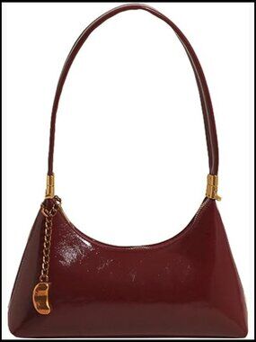 Small Vintage Shoulder Bag Retro Y2K Chic Glossy Faux Leather Purse